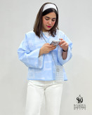 کت تک زنانه آبی ژاکارد نخ کار دست مزون سمیرا درویشی