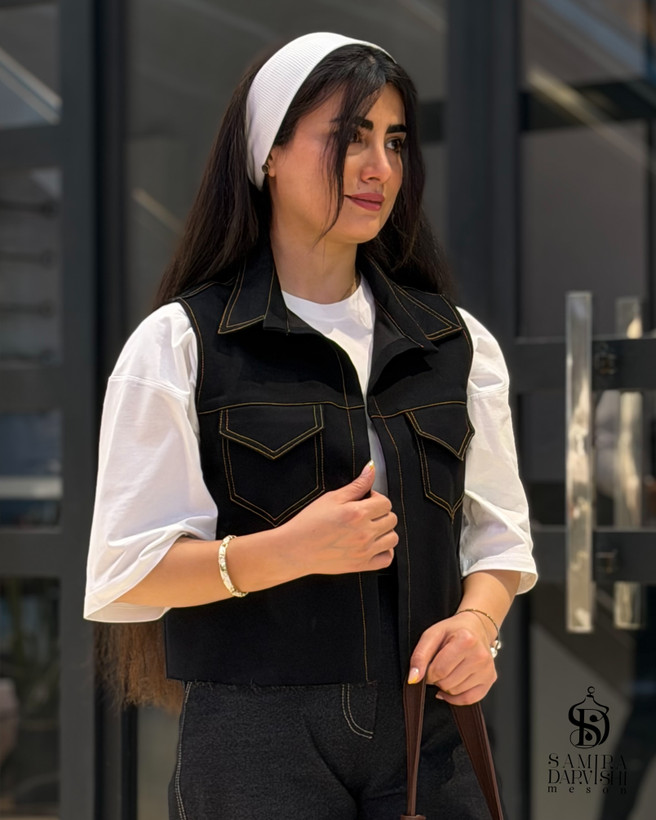 وست زنانه جیب دار | مدل مزونی شیک با یقه برگردان